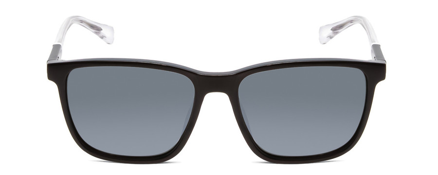 Front View of Guess GU6944 Unisex Sunglass Shiny Black Crystal Clear/Green Silver Mirror 56 mm