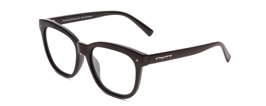 Profile View of Coyote Cheyenne Designer Reading Eye Glasses in Gloss Black Ladies Square Full Rim Acetate 52 mm