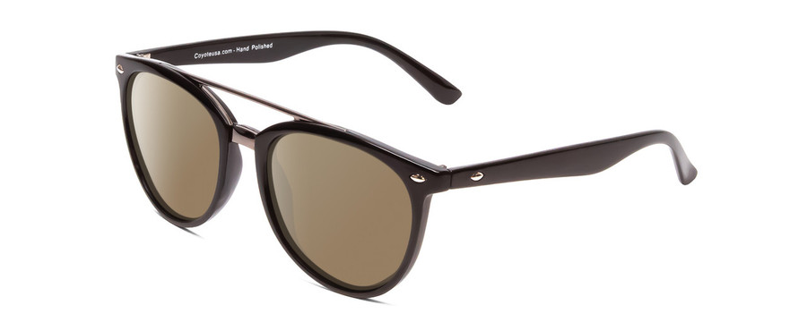 Profile View of Coyote Downtown Designer Polarized Sunglasses with Custom Cut Amber Brown Lenses in Gloss Black Grey Unisex Cateye Full Rim Acetate 54 mm