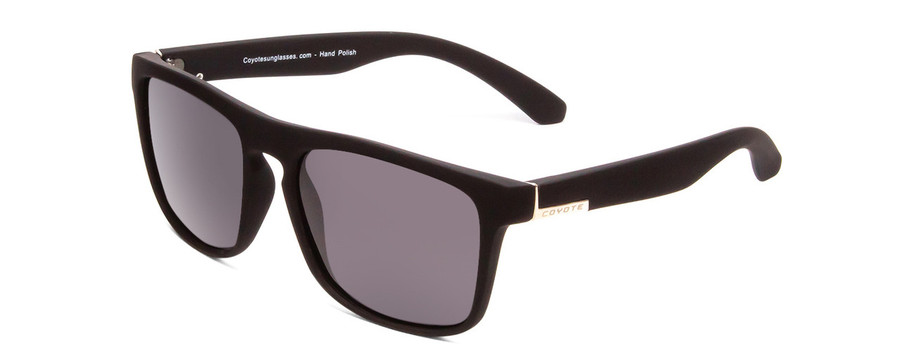 Profile View of Coyote Marco Unisex Square Designer Polarized Sunglasses Matte Black & Grey 53mm