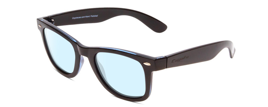 Profile View of Coyote Nomad Designer Blue Light Blocking Eyeglasses in Gloss Black Grey Unisex Square Full Rim Acetate 50 mm
