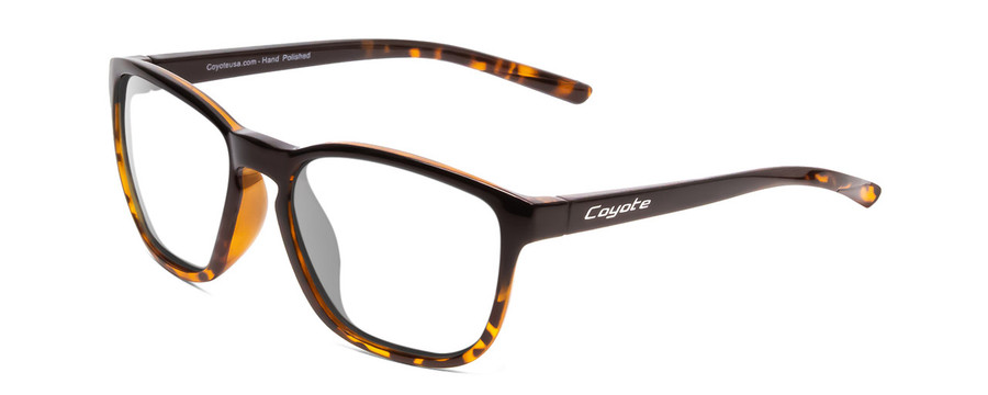 Profile View of Coyote Rambler Designer Reading Eye Glasses with Custom Cut Powered Lenses in Black Tortoise Unisex Square Full Rim Acetate 53 mm