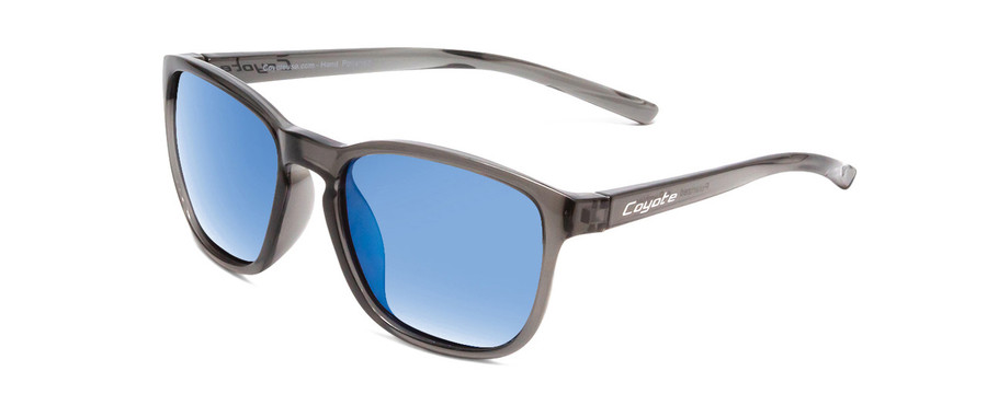 Profile View of Coyote Rambler Mens Square Polarized Sunglasses in Crystal Grey/Blue Mirror 53mm