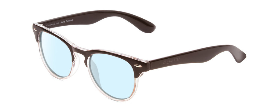 Profile View of Coyote Uptown Designer Blue Light Blocking Eyeglasses in Brown Clear Fade Unisex Round Full Rim Acetate 49 mm