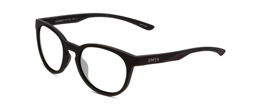 Profile View of Smith Optics Eastbank Designer Reading Eye Glasses in Matte Black Unisex Round Full Rim Acetate 52 mm