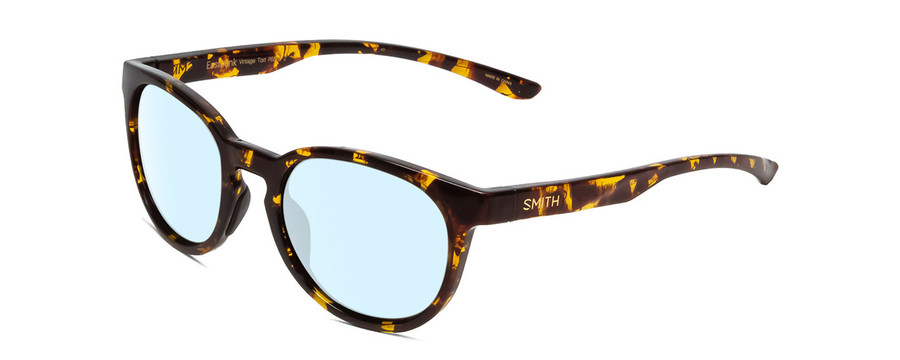 Profile View of Smith Optics Eastbank Designer Blue Light Blocking Eyeglasses in Vintage Tortoise Havana Brown Gold Unisex Round Full Rim Acetate 52 mm