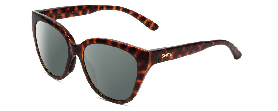 Profile View of Smith Optics Era Designer Polarized Sunglasses with Custom Cut Smoke Grey Lenses in Tortoise Havana Brown Gold Ladies Cateye Full Rim Acetate 55 mm