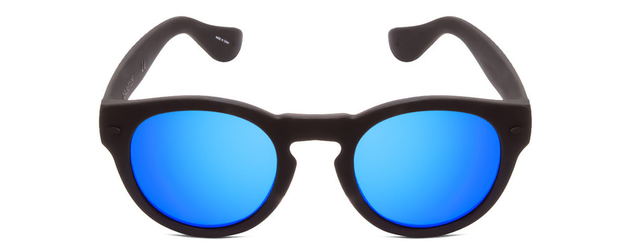 Front View of Havaianas TRANCOSO/M Round Sunglasses Matte Black & Blue Multi-Layer Mirror 49mm