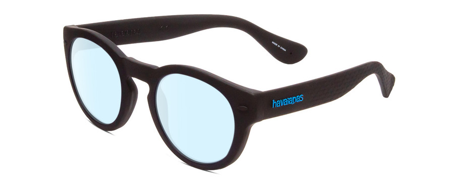 Profile View of Havaianas TRANCOSO/M Designer Blue Light Blocking Eyeglasses in Matte Black Unisex Round Full Rim Acetate 49 mm