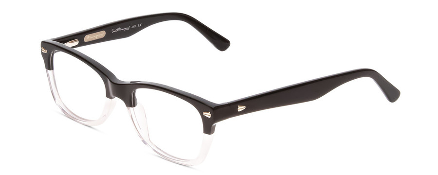 Profile View of Ernest Hemingway H4606 Designer Reading Eye Glasses with Custom Cut Powered Lenses in Shiny Black Clear 2 Tone Unisex Cateye Full Rim Acetate 51 mm