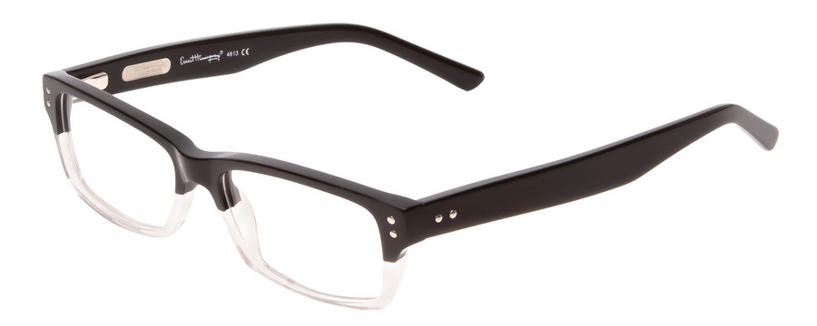 Profile View of Ernest Hemingway H4613 Designer Single Vision Prescription Rx Eyeglasses in Shiny Black Clear 2 Tone Unisex Rectangle Full Rim Acetate 50 mm