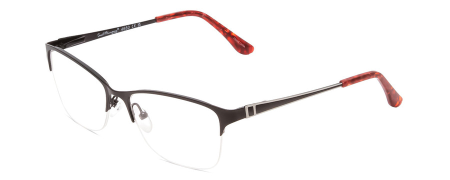 Profile View of Ernest Hemingway H4680 Ladies Cateye Semi-Rimless Eyeglasses in Black Clear 52mm