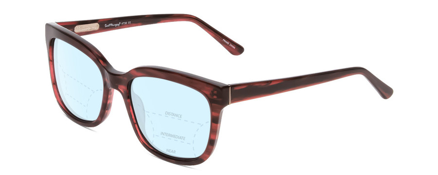 Profile View of Ernest Hemingway H4736 Designer Progressive Lens Blue Light Blocking Eyeglasses in Burgundy Red Plum Marbled Lines Unisex Cateye Full Rim Acetate 53 mm