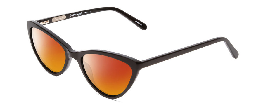Profile View of Ernest Hemingway H4740 Designer Polarized Sunglasses with Custom Cut Red Mirror Lenses in Gloss Black Ladies Cateye Full Rim Acetate 56 mm