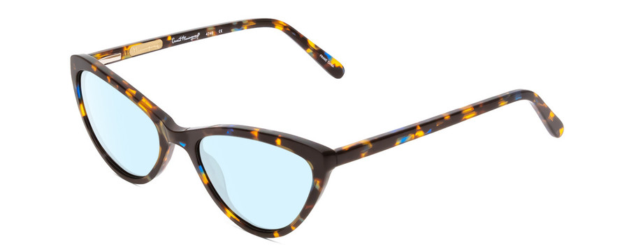 Profile View of Ernest Hemingway H4740 Designer Blue Light Blocking Eyeglasses in Gloss Blue Yellow Brown Tortoise Havana Ladies Cateye Full Rim Acetate 56 mm