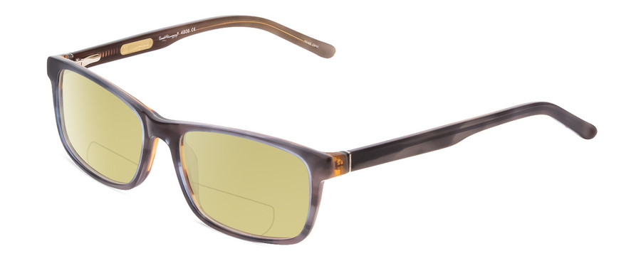 Profile View of Ernest Hemingway H4806 Designer Polarized Reading Sunglasses with Custom Cut Powered Sun Flower Yellow Lenses in Grey Blue/Auburn Brown Layered Mist Unisex Rectangle Full Rim Acetate 56 mm