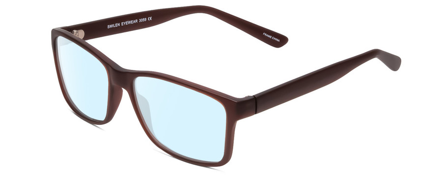 Profile View of 2000&Beyond 3059 Designer Blue Light Blocking Eyeglasses in Matte Brown Mens Classic Full Rim Acetate 55 mm