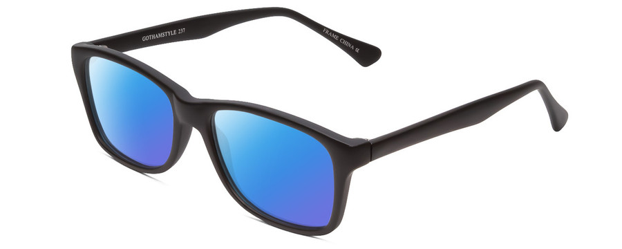 Profile View of Gotham Style 237 Designer Polarized Sunglasses with Custom Cut Blue Mirror Lenses in Matte Black Unisex Classic Full Rim Acetate 55 mm