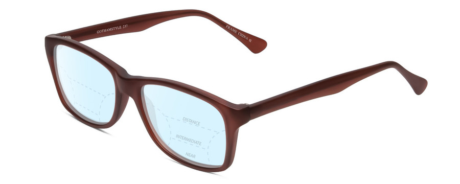 Profile View of Gotham Style 237 Designer Progressive Lens Blue Light Blocking Eyeglasses in Matte Brown Unisex Classic Full Rim Acetate 55 mm