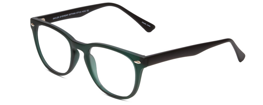 Profile View of Gotham Style 252 Designer Reading Eye Glasses with Custom Cut Powered Lenses in Matte Green Unisex Round Full Rim Acetate 52 mm