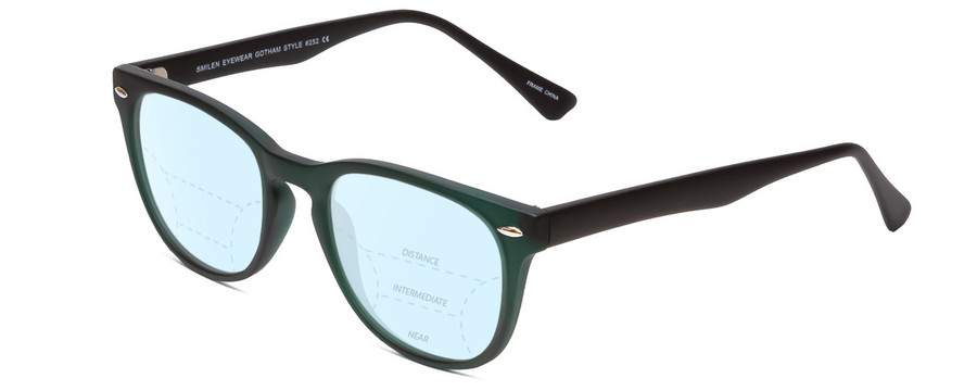 Profile View of Gotham Style 252 Designer Progressive Lens Blue Light Blocking Eyeglasses in Matte Green Unisex Round Full Rim Acetate 52 mm