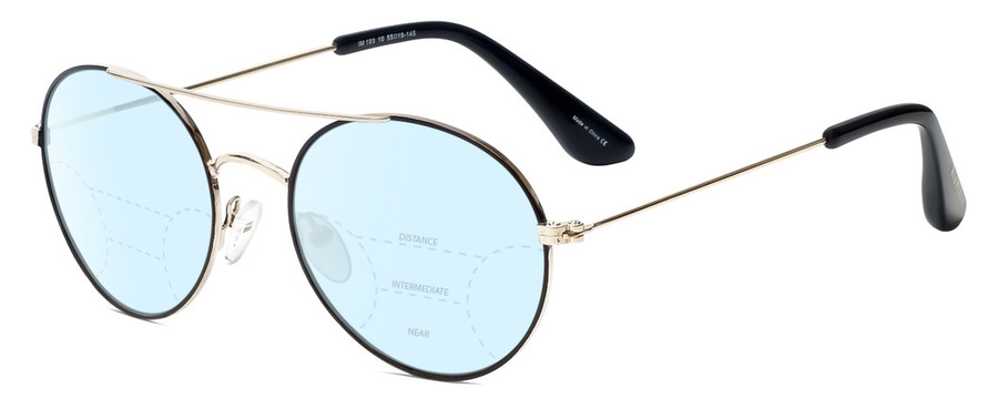 Profile View of Isaac Mizrahi IM103-10 Designer Progressive Lens Blue Light Blocking Eyeglasses in Black Gold Unisex Aviator Full Rim Metal 55 mm