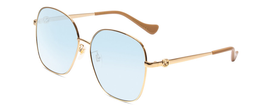 Profile View of GUCCI GG1089SA-004 Womens Oversized Designer Sunglasses in Gold & Tan/Blue 61 mm