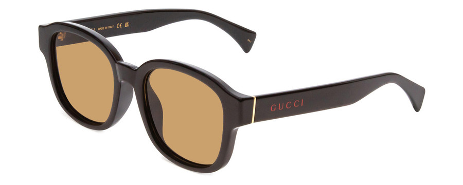 Profile View of GUCCI GG1140SK-003 Unisex Classic Designer Sunglasses in Black & Gold/Brown 54mm