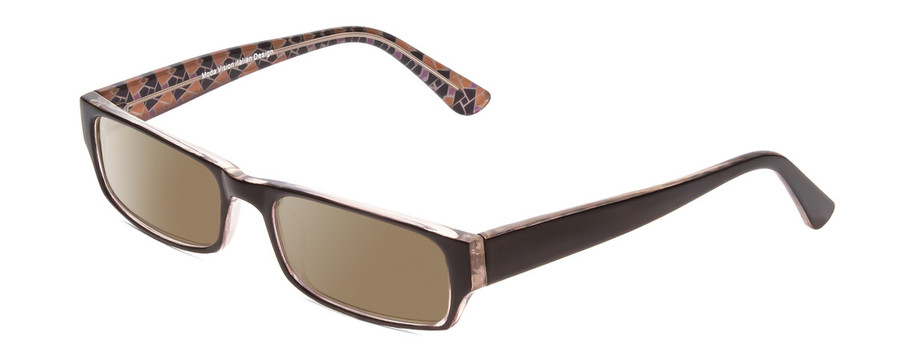 Profile View of Moda Vision 2013 Designer Polarized Sunglasses with Custom Cut Amber Brown Lenses in Brown Crystal Layer Mosaic Unisex Rectangle Full Rim Acetate 55 mm