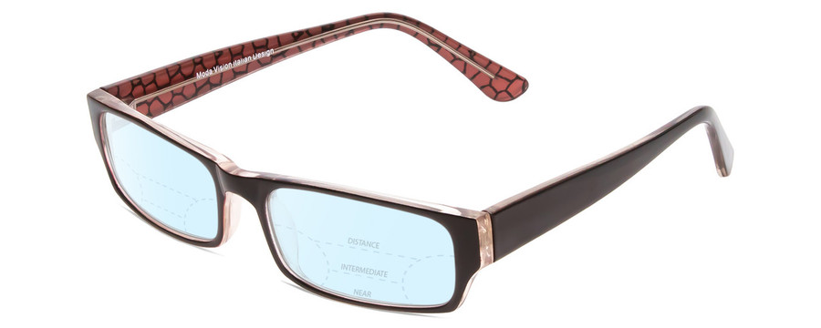 Profile View of Moda Vision 2013 Designer Progressive Lens Blue Light Blocking Eyeglasses in Orange Crystal Layer Mosaic Black Unisex Rectangle Full Rim Acetate 55 mm