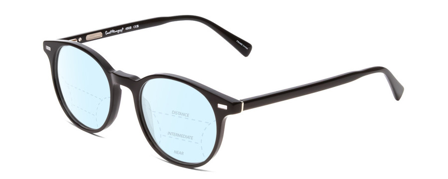 Profile View of Ernest Hemingway H4908 Designer Progressive Lens Blue Light Blocking Eyeglasses in Gloss Black Unisex Round Full Rim Acetate 49 mm