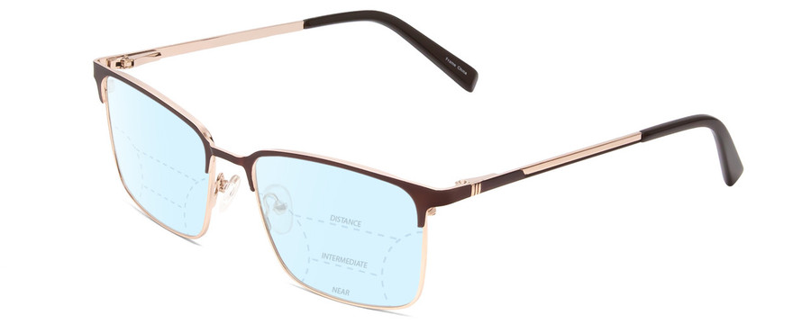 Profile View of Ernest Hemingway H4909 Designer Progressive Lens Blue Light Blocking Eyeglasses in Brown/Gold Unisex Rectangle Full Rim Metal 55 mm