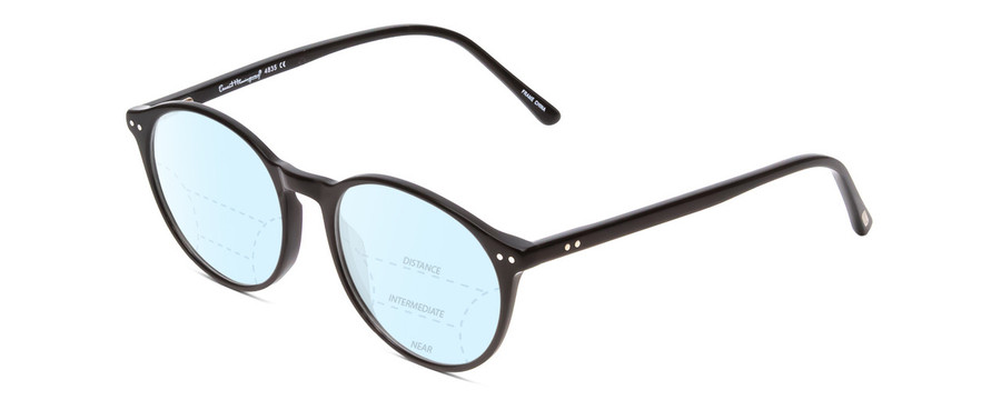 Profile View of Ernest Hemingway H4835 Designer Progressive Lens Blue Light Blocking Eyeglasses in Gloss Black Ladies Round Full Rim Acetate 50 mm