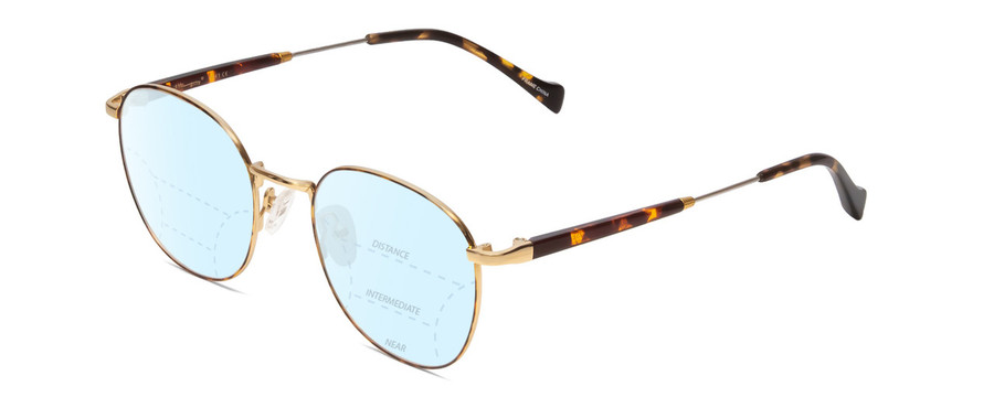 Profile View of Ernest Hemingway H4841 Designer Progressive Lens Blue Light Blocking Eyeglasses in Gold Brown Yellow Tortoise Havana Unisex Round Full Rim Stainless Steel 50 mm