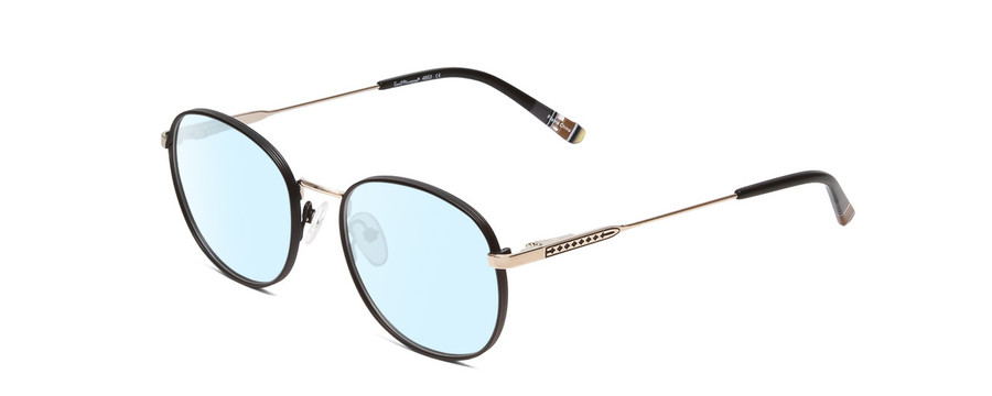 Profile View of Ernest Hemingway H4853 Designer Blue Light Blocking Eyeglasses in Black Patterned Silver Multi-Colored Tips Unisex Round Full Rim Stainless Steel 51 mm