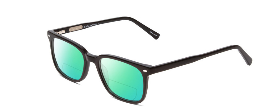 Profile View of Ernest Hemingway H4854 Designer Polarized Reading Sunglasses with Custom Cut Powered Green Mirror Lenses in Gloss Black Silver Studs  Unisex Cateye Full Rim Acetate 54 mm