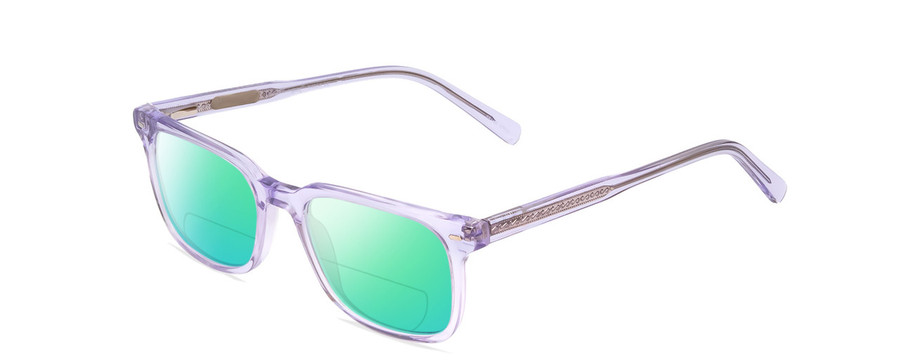Profile View of Ernest Hemingway H4854 Designer Polarized Reading Sunglasses with Custom Cut Powered Green Mirror Lenses in Lilac Purple Crystal Patterned Silver Ladies Cateye Full Rim Acetate 51 mm