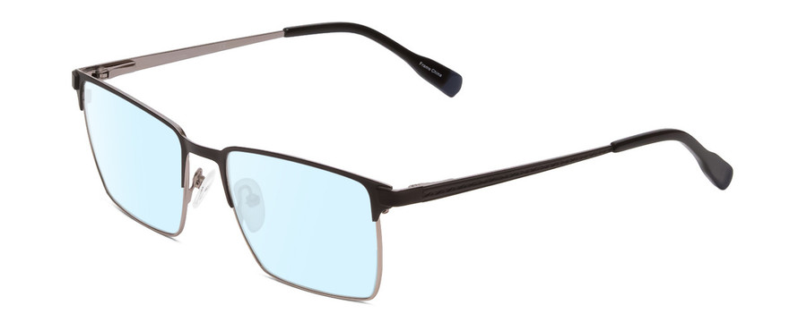 Profile View of Ernest Hemingway H4863 Designer Blue Light Blocking Eyeglasses in Satin Black/Silver Geometric Pattern Unisex Rectangle Full Rim Stainless Steel 52 mm