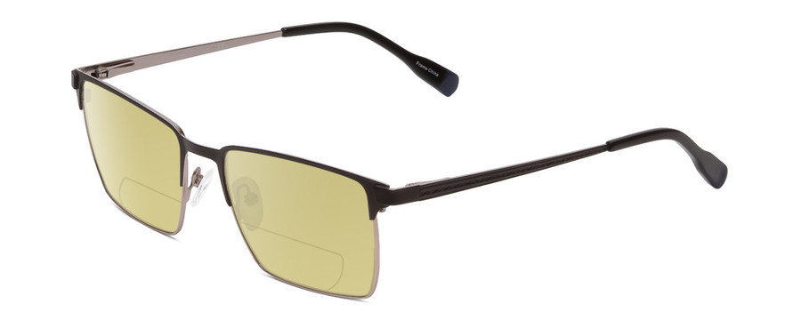 Profile View of Ernest Hemingway H4863 Designer Polarized Reading Sunglasses with Custom Cut Powered Sun Flower Yellow Lenses in Satin Black/Silver Geometric Pattern Unisex Rectangle Full Rim Stainless Steel 52 mm