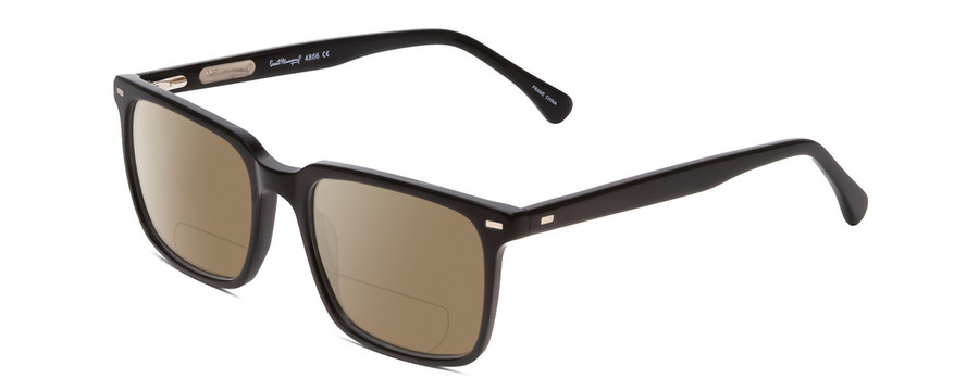 Profile View of Ernest Hemingway H4866 Designer Polarized Reading Sunglasses with Custom Cut Powered Amber Brown Lenses in Gloss Black/Silver Accents Unisex Cateye Full Rim Acetate 51 mm