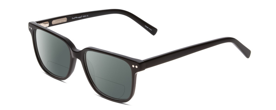 Profile View of Ernest Hemingway H4868 Designer Polarized Reading Sunglasses with Custom Cut Powered Smoke Grey Lenses in Gloss Black/Silver Accents Unisex Cateye Full Rim Acetate 52 mm