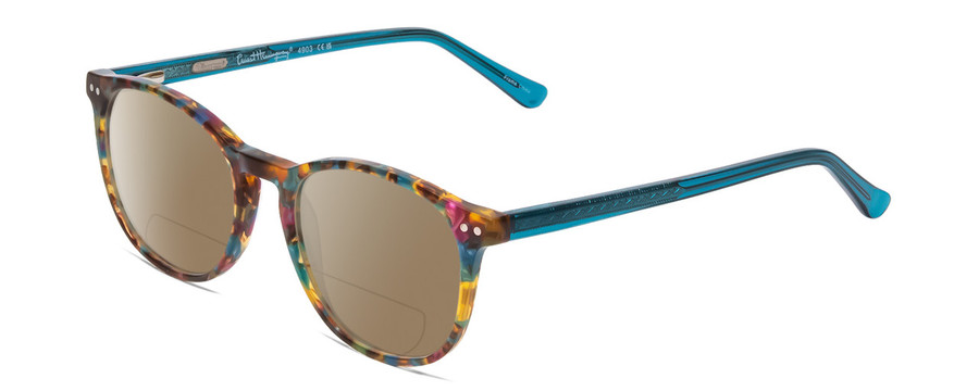 Profile View of Ernest Hemingway H4903 Designer Polarized Reading Sunglasses with Custom Cut Powered Amber Brown Lenses in Demi-Tortoise Havana Blue Ladies Cateye Full Rim Acetate 49 mm