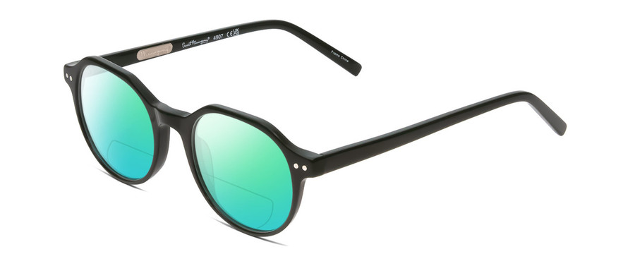 Profile View of Ernest Hemingway H4907 Designer Polarized Reading Sunglasses with Custom Cut Powered Green Mirror Lenses in Jade Green Ladies Round Full Rim Acetate 48 mm