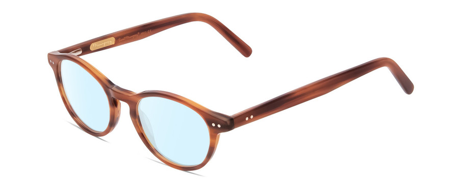 Profile View of Ernest Hemingway H4912 Designer Blue Light Blocking Eyeglasses in Blonde Amber Brown Marbled Lines/Silver Accents Unisex Round Full Rim Acetate 47 mm