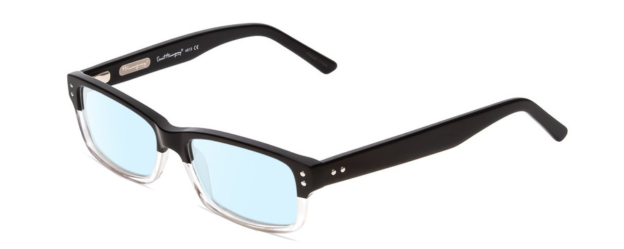 Profile View of Ernest Hemingway H4913 Designer Blue Light Blocking Eyeglasses in Gloss Black Clear Crystal 2 Tone/Silver Studs Unisex Rectangle Full Rim Acetate 50 mm