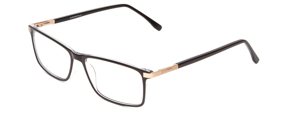 Profile View of Big and Tall 23 Designer Reading Eye Glasses with Custom Cut Powered Lenses in Black & Clear Crystal Unisex Rectangle Full Rim Acetate 60 mm