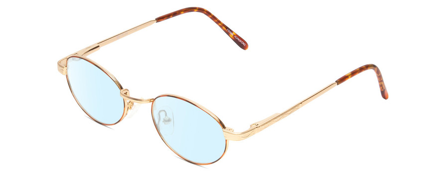 Profile View of Flex Collection 46 Designer Blue Light Blocking Eyeglasses in Gold/Orange Tortoise Havana Ladies Oval Full Rim Metal 46 mm