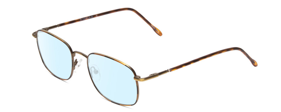 Profile View of Flex Collection 60 Designer Blue Light Blocking Eyeglasses in Antique Gold/Demi Tortoise Havana Amber Ladies Round Full Rim Metal 51 mm