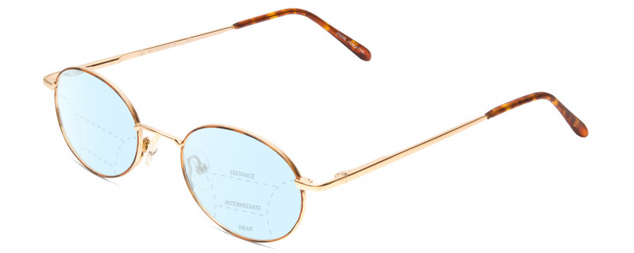 Profile View of Metal Flex KIDS M Designer Progressive Lens Blue Light Blocking Eyeglasses in Gold/Demi Tortoise Havana Amber Ladies Oval Full Rim Metal 50 mm