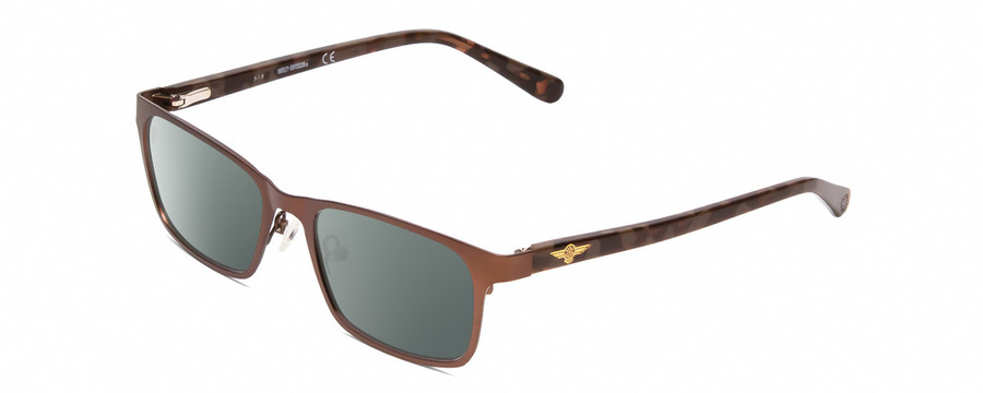 Profile View of Harley Davidson HD0136T Designer Polarized Sunglasses with Custom Cut Smoke Grey Lenses in Matte Bronze Brown Unisex Square Full Rim Metal 48 mm